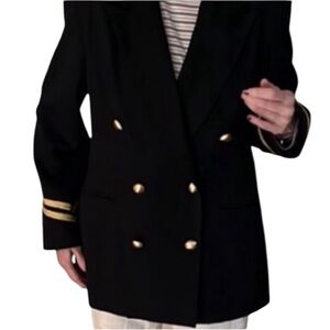 KGR Size 8 black 100% wool jacket w/ striped & buttons nautical style perfect